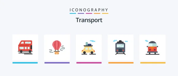 Transport Flat Icon Pack Including Public Transport Bus Car Transportation — Wektor stockowy