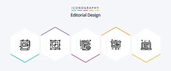 Editorial Design Line Icon Pack Including Layout Presentation Document Easel — Image vectorielle