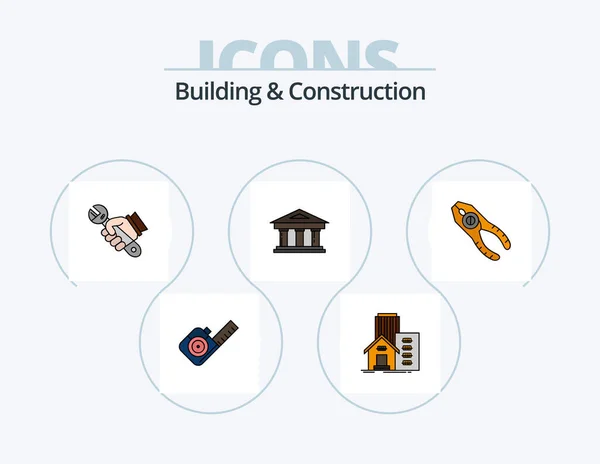Building Construction Line Filled Icon Pack Icon Design Pliers Plummet — Vetor de Stock