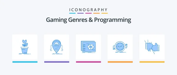 Gaming Genres Programming Blue Icon Pack Including Clockwise Backup Robot — Vector de stock