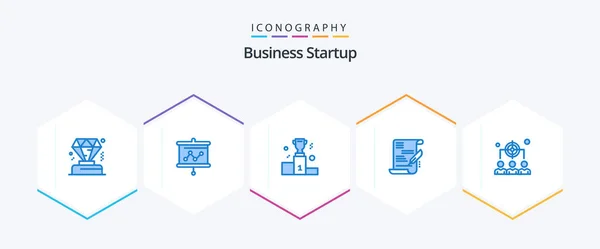 Business Startup Blue Icon Pack Including Leadership Business Cup Document — Stockvector