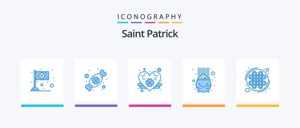Saint Patrick Blue Icon Pack Including Celtic Knot Patrick Festival — Stock vektor