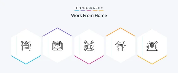 Work Home Line Icon Pack Including Video Chat Conference Hand — Stok Vektör