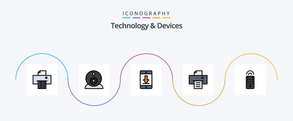 Devices Line Filled Flat Icon Pack Including Remote Devices Control — Stockvector