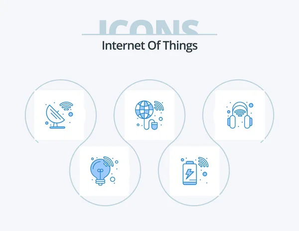 Internet Things Blue Icon Pack Icon Design Headphones Connection Satellite — Vector de stock