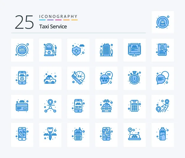 Taxi Service Blue Color Icon Pack Including Screen Traveling Car — Stok Vektör