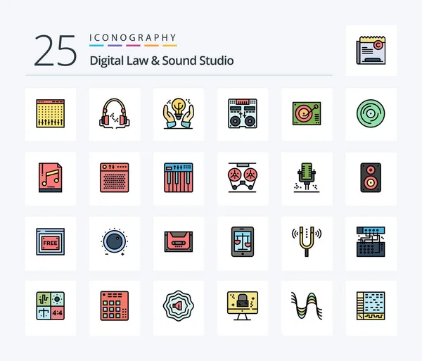 Digital Law Sound Studio Line Filled Icon Pack Including Music — Stockvector