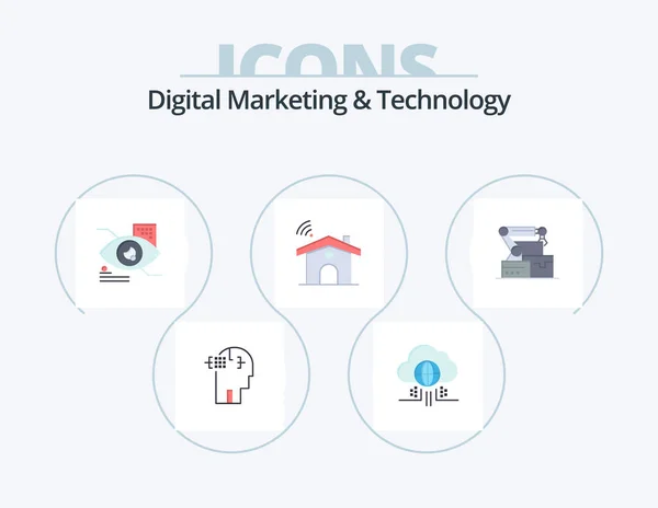 Digital Marketing Technology Flat Icon Pack Icon Design Robotic House — Wektor stockowy