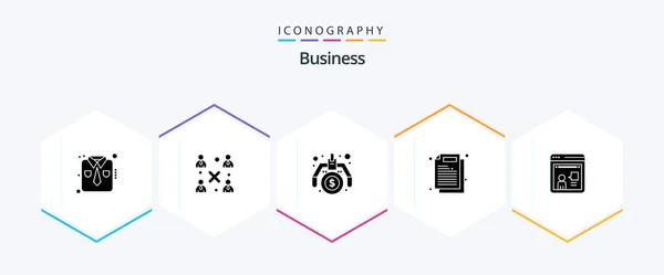 Business Glyph Icon Pack Including Online Work Financial Paper Business — Stok Vektör