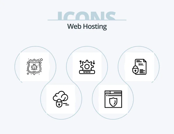 Web Hosting Line Icon Pack Icon Design Rood Server Protection — Stock vektor