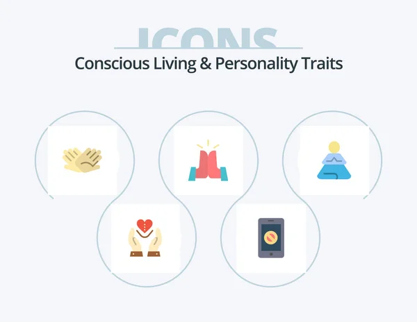 Concious Living Personality Traits Flat Icon Pack Icon Design Friends — Vetor de Stock