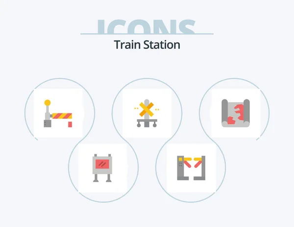 Train Station Flat Icon Pack Icon Design Pin Location Flag — Archivo Imágenes Vectoriales