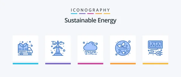 Sustainable Energy Blue Icon Pack Including Element Green Cable Leaf — Vector de stock