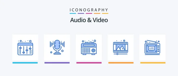 Audio Video Blue Icon Pack Including Show Recorder Live Reel — 图库矢量图片