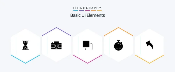 Basic Elements Glyph Icon Pack Including Left Watch Media Timer — Vettoriale Stock