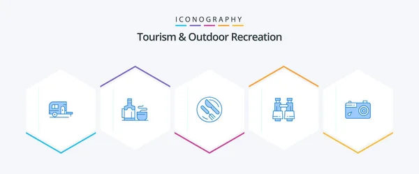 Tourism Outdoor Recreation Blue Icon Pack Including Image Vision Lunch — стоковый вектор