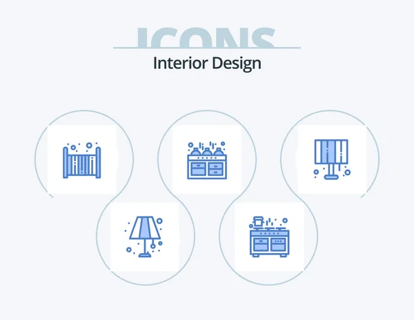 Interior Design Blue Icon Pack Icon Design Lamp Kitchen Cooking — Stok Vektör