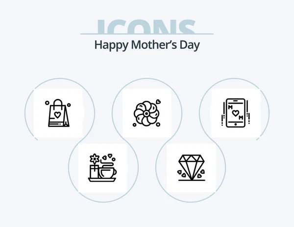 Happy Mothers Day Line Icon Pack Icon Design Box Ribbon — Stock vektor
