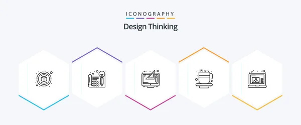 Design Thinking Line Icon Pack Including Create Cup Thinking Coffee — Wektor stockowy