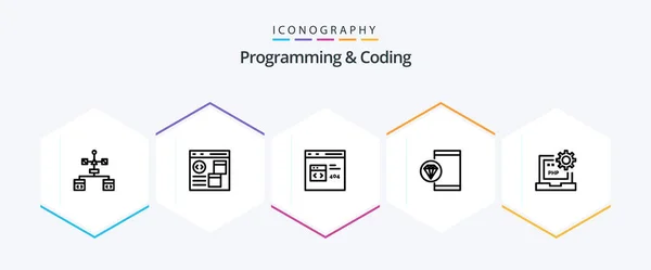 Programming Coding Line Icon Pack Including Development Laptop Develop — стоковый вектор