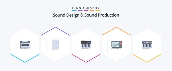 Sound Design Sound Production Flat Icon Pack Including Mixer Console — Stockový vektor