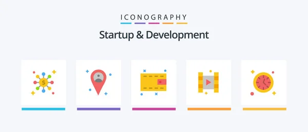 Startup Develepment Flat Icon Pack Including Cash Time Watch Creative — Wektor stockowy