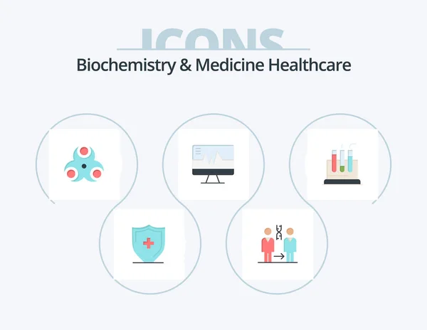 Biochemistry Medicine Healthcare Flat Icon Pack Icon Design Tube Heart — Vetor de Stock
