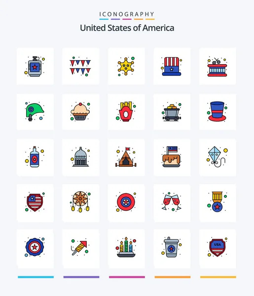 Creative Usa Line Filled Icon Pack Instrument Usa Badge Hat — Stock vektor