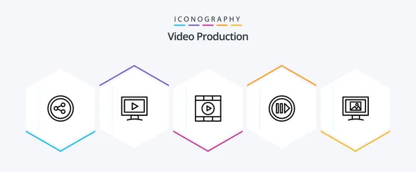 Video Production Line Icon Pack Including Step Multimedia Media Start — Stockový vektor
