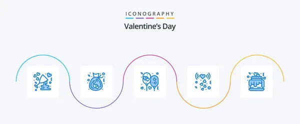 Valentines Day Blue Icon Pack Including Signal Love Love Heart — Stok Vektör