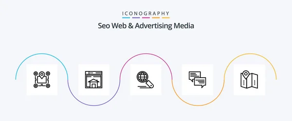 Seo Web Advertising Media Line Icon Pack Including Message Seo — Stockvector