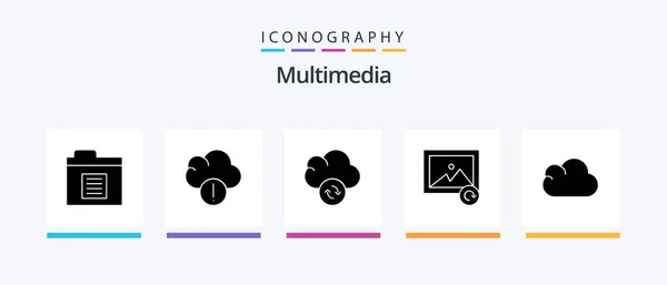 Multimedia Glyph Icon Pack Including Sync Storage Cloud Creative Icons — Image vectorielle
