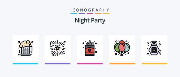Night Party Line Filled Icon Pack Including Party Queue Disco — Διανυσματικό Αρχείο