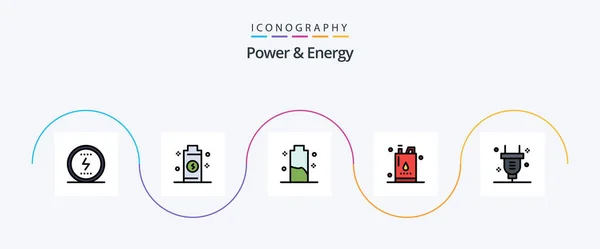 Power Energy Line Filled Flat Icon Pack Including Oil Energy — Vetor de Stock