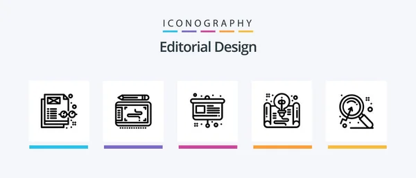 Editorial Design Line Icon Pack Including Textbook Book Idea Art — Wektor stockowy