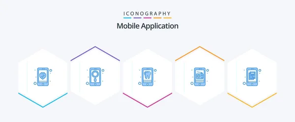 Mobile Application Blue Icon Pack Including Infomation App Radio Communication — Stok Vektör