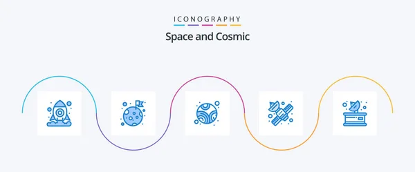 Space Blue Icon Pack Including Parabolic Communication Planet Telecommunication Network — Stockvektor