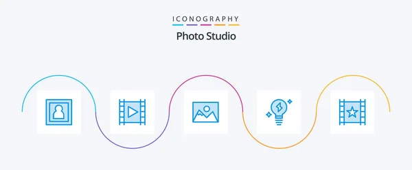 Photo Studio Blue Icon Pack Including Power Stream Light Photography — Stock Vector