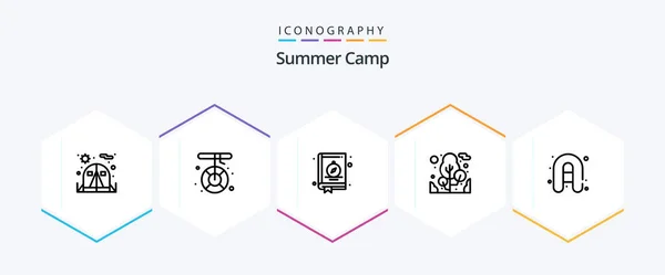 Summer Camp Line Icon Pack Including Travel Inflatable Boat Compass — Stock Vector
