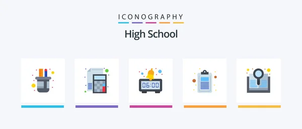 High School Flat Icon Pack Including Book List Paper Education — Stockvector