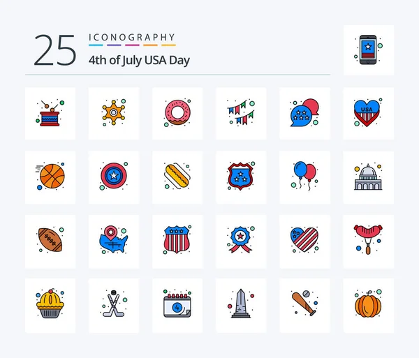 Usa Line Filled Icon Pack Including Flag Party Police Sign — Stok Vektör