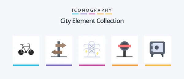 City Element Collection Flat Icon Pack Including Locker Line Signs — Stockvector