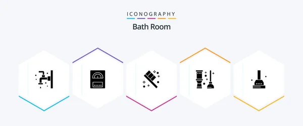 Bath Room Glyph Icon Pack Including Bathroom Bath Toothbrush Room — Wektor stockowy