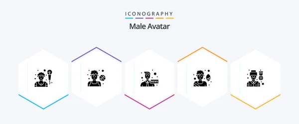 Male Avatar Glyph Icon Pack Including Soldier Driver Anchor Game — 图库矢量图片