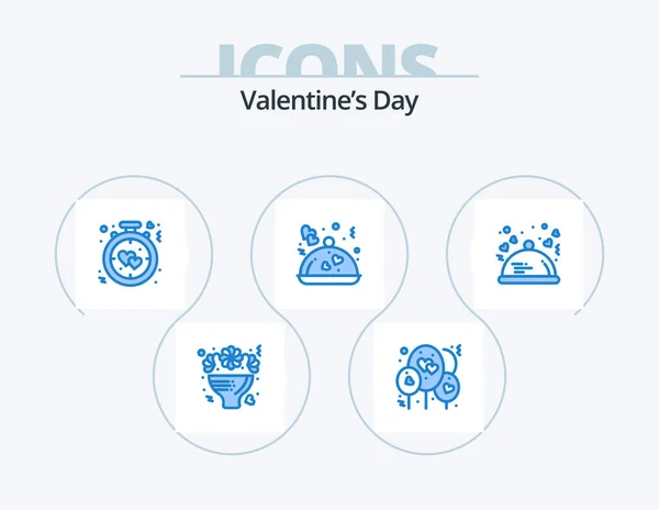 Valentines Day Blue Icon Pack Icon Design Dinner Romantic Clock — Stockový vektor