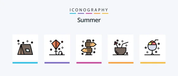 Summer Line Filled Icon Pack Including Summer Board Thermometer Water — Stock Vector