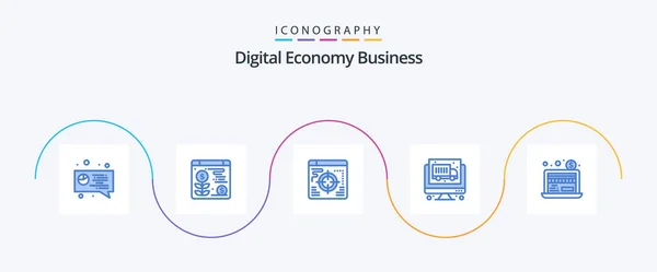 Digital Economy Business Blue Icon Pack Including Target Dollar Business — Stockvector