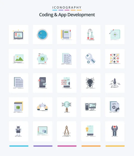 Creative Coding App Development Flat Icon Pack Flask Testing Internet — Image vectorielle