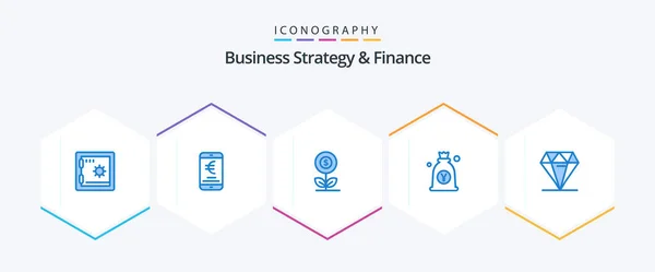 Business Strategy Finance Blue Icon Pack Including Bag Japanese Money — стоковый вектор