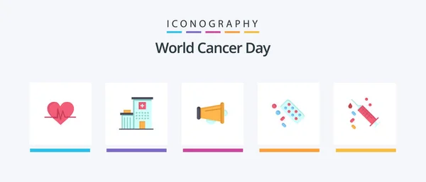 World Cancer Day Flat Icon Pack Including Speaker Announce Building — Stok Vektör